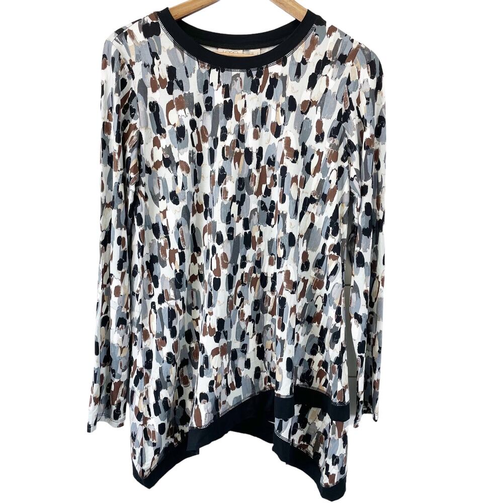 Logo Lori Goldstein Women S Slinky Stretchy Tunic Top‎ Black Gray White Abstract